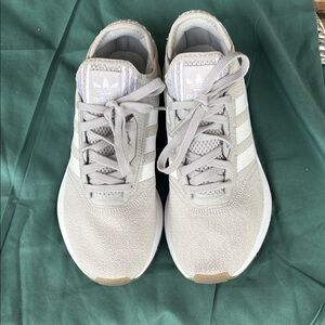 Adidas Light Gray and White Running Shoes women Sz 7 New.